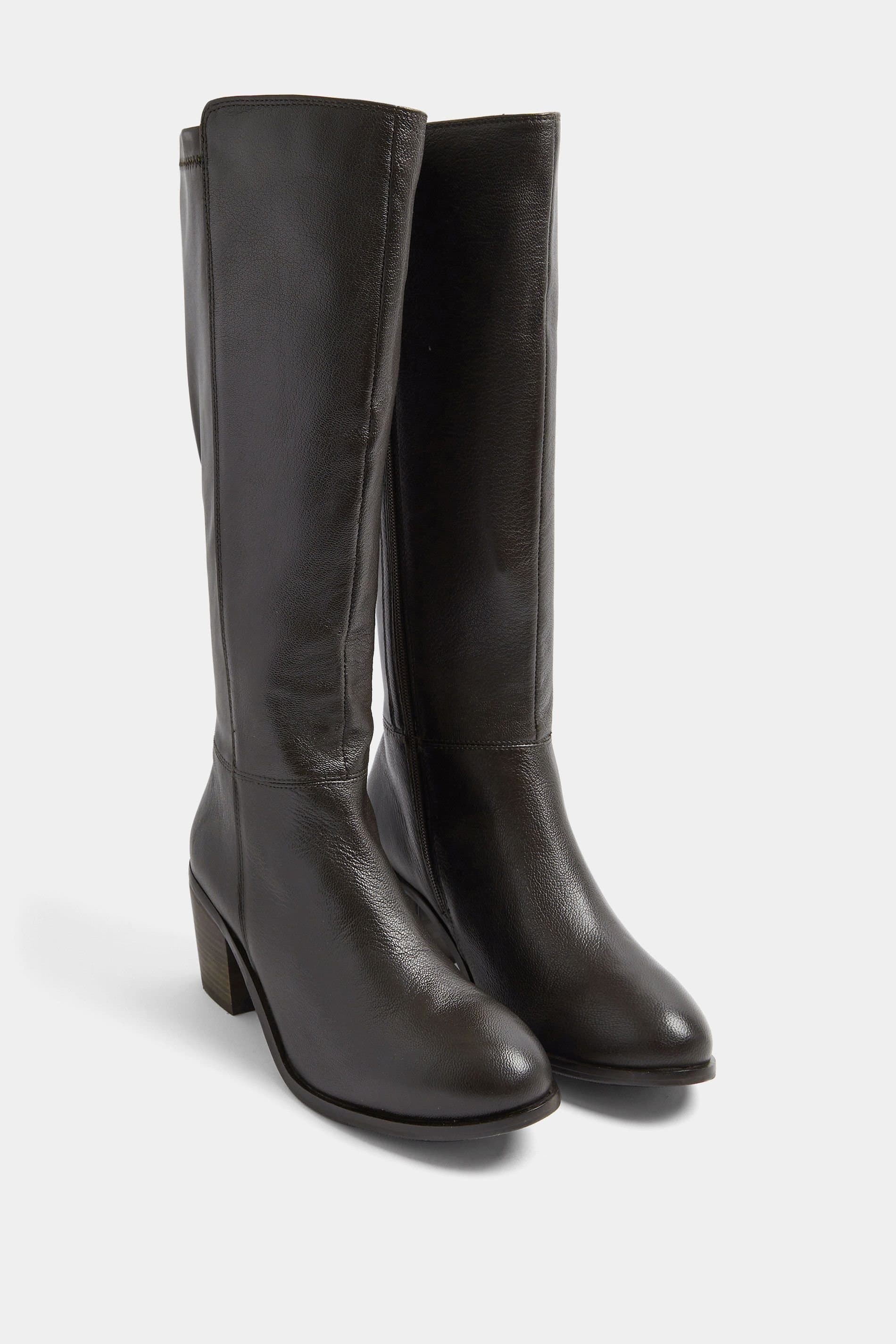 Yours Yours Women's Leather Knee High Boots In Wide E Fit in Dark Brown