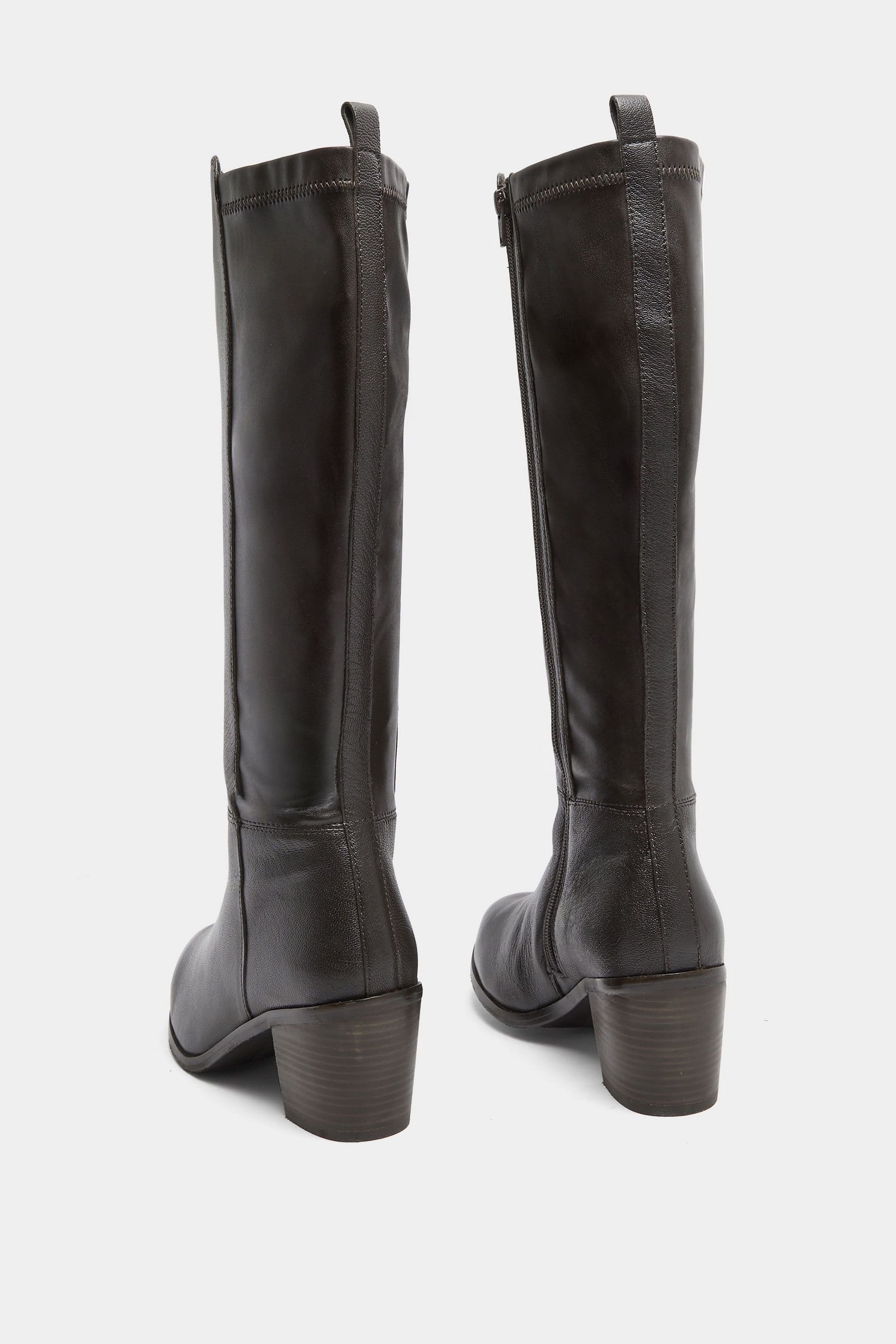 Yours Yours Women's Leather Knee High Boots In Wide E Fit in Dark Brown - 4