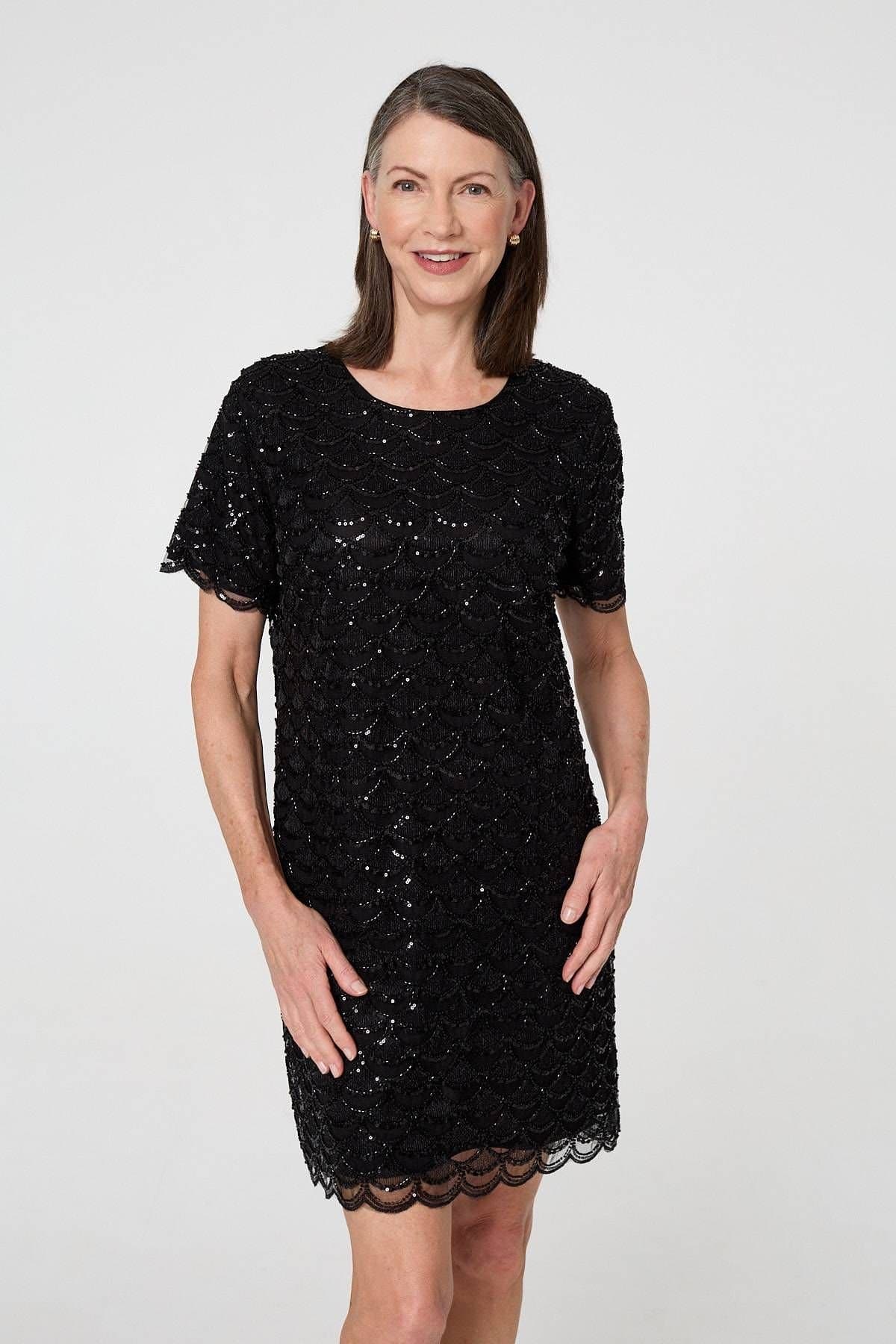 Izabel London Izabel London Women's Sparkly Embellished Short Shift Dress in Black