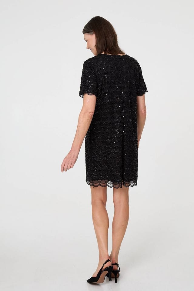 Izabel London Izabel London Women's Sparkly Embellished Short Shift Dress in Black - 3