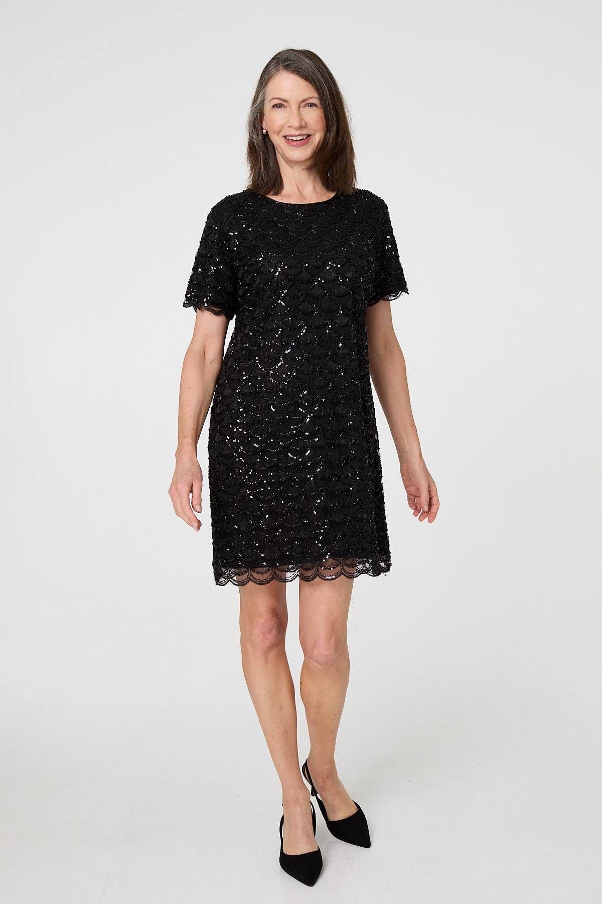 Izabel London Izabel London Women's Sparkly Embellished Short Shift Dress in Black - 4