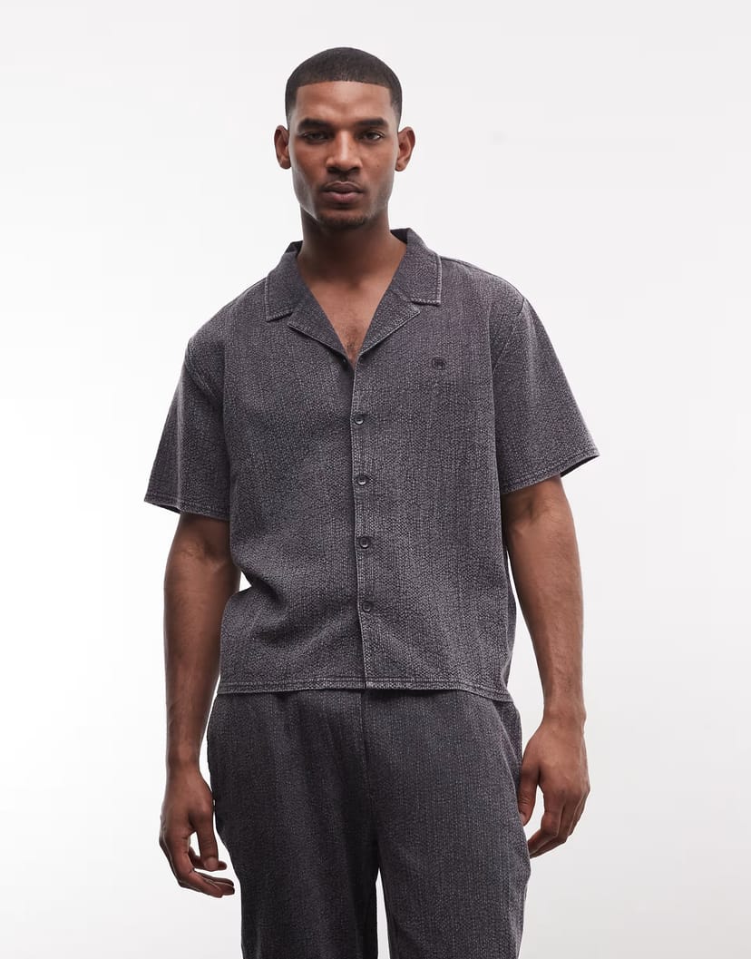 ASOS Good For Nothing co-ord short sleeve shirt in black seersucker - 1