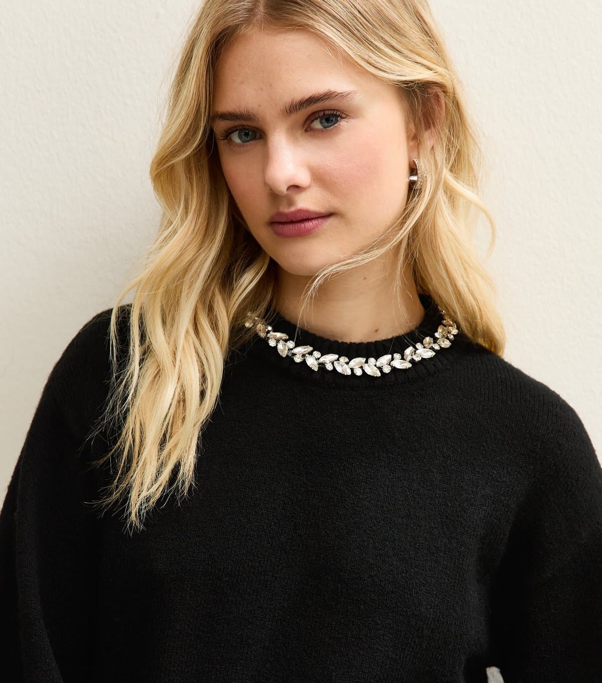 New Look New Look Black Embellished Necklace Jumper