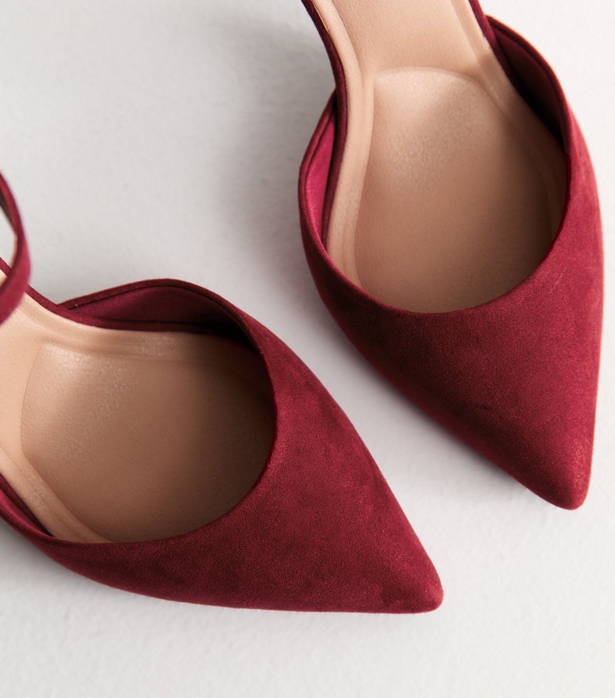 New Look Women's Extra Wide Fit Light Burgundy Faux Nubuck Leather Ankle Strap Court Shoes Vegan New Look - 4