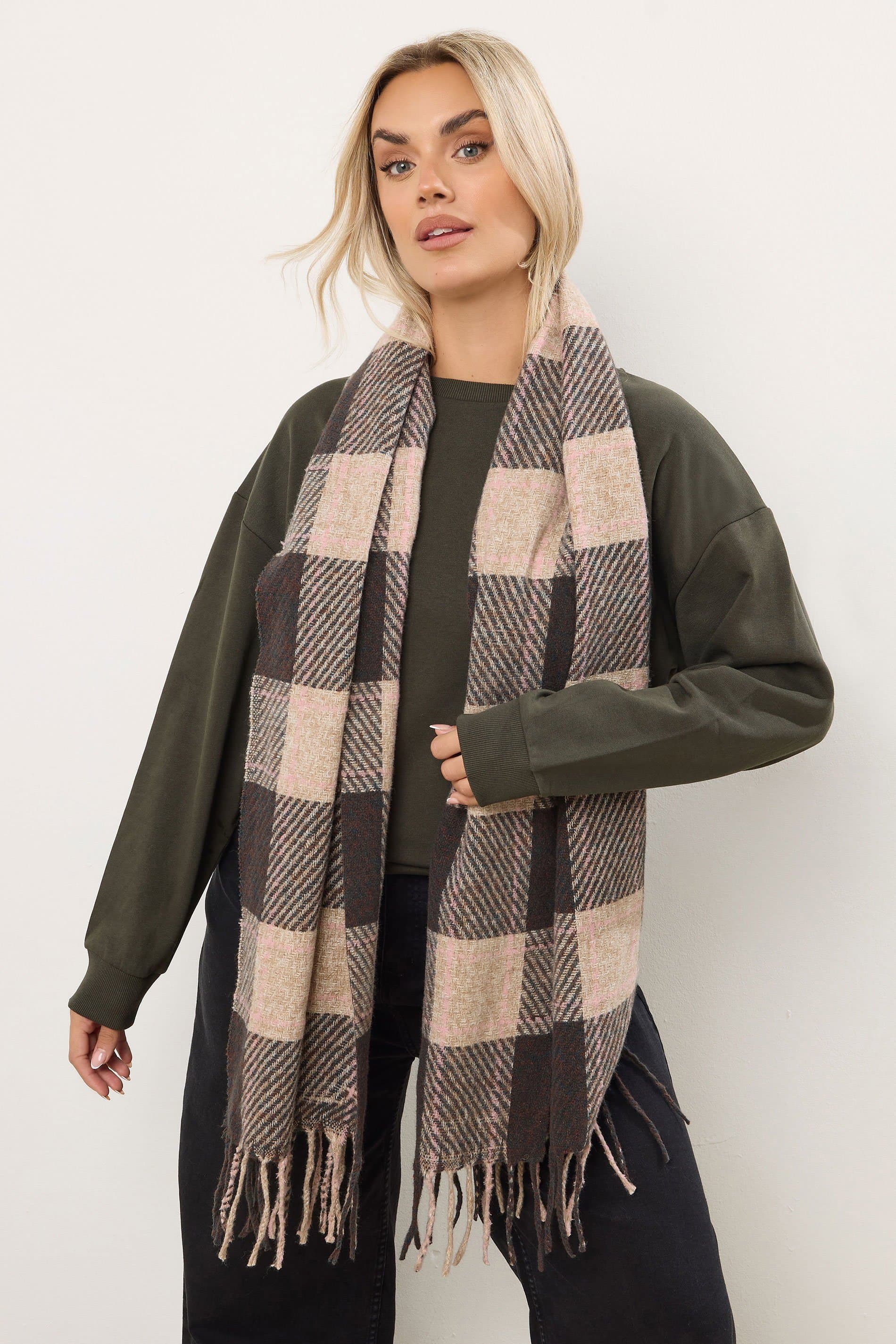 Yours Chocolate Brown Checked Scarf