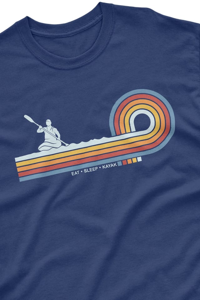 Bad Zebedee Bad Zebedee Men's Retro Lines Kayak T-Shirt in Navy - 2