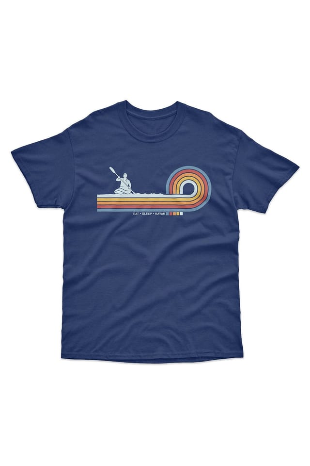 Bad Zebedee Bad Zebedee Men's Retro Lines Kayak T-Shirt in Navy - 3