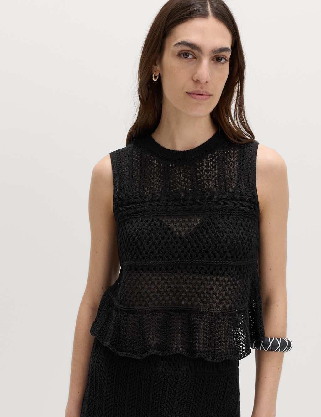 Marks & Spencer M&S Cotton Rich Pointelle Knitted Vest Black