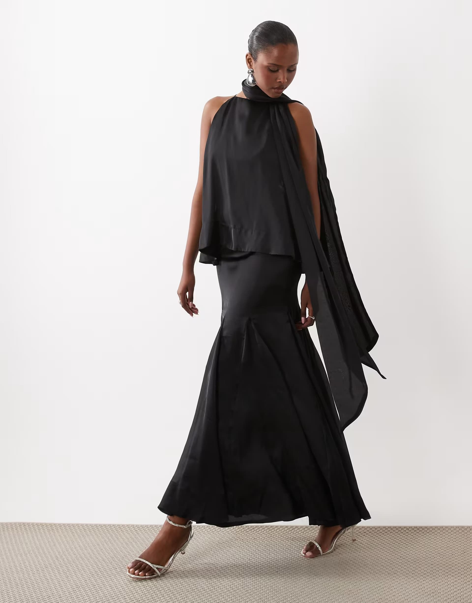 ASOS ASOS DESIGN layered tiered cami maxi dress with scarf detail in black