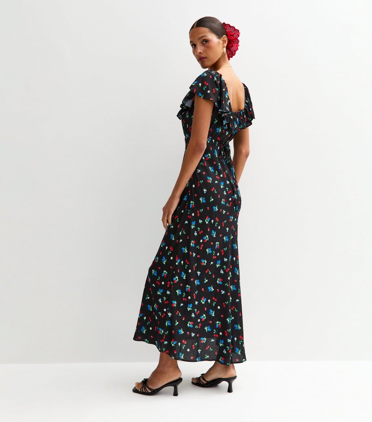New Look Women's Black Fruit and Floral Print Square Neck Midi Dress New Look - 4