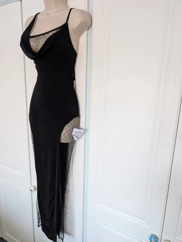 ASOS ASOS Design cowl drape maxi dress in black spot size 4-6