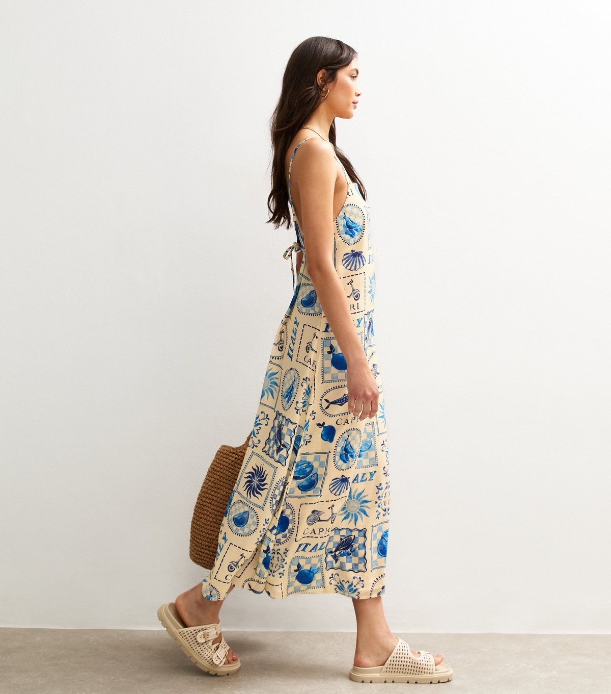 New Look Women's Blue Tile Print Square Neck Midi Dress New Look - 3