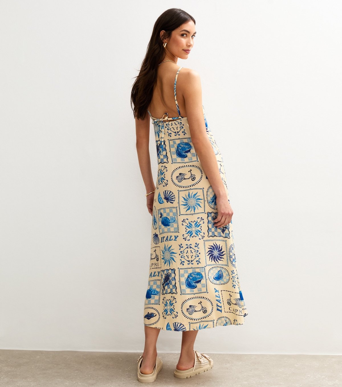 New Look Women's Blue Tile Print Square Neck Midi Dress New Look - 4