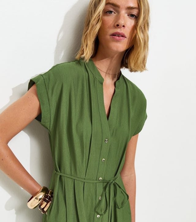 New Look Women's Dark Khaki Toggle Shirt Midi Dress New Look - 2