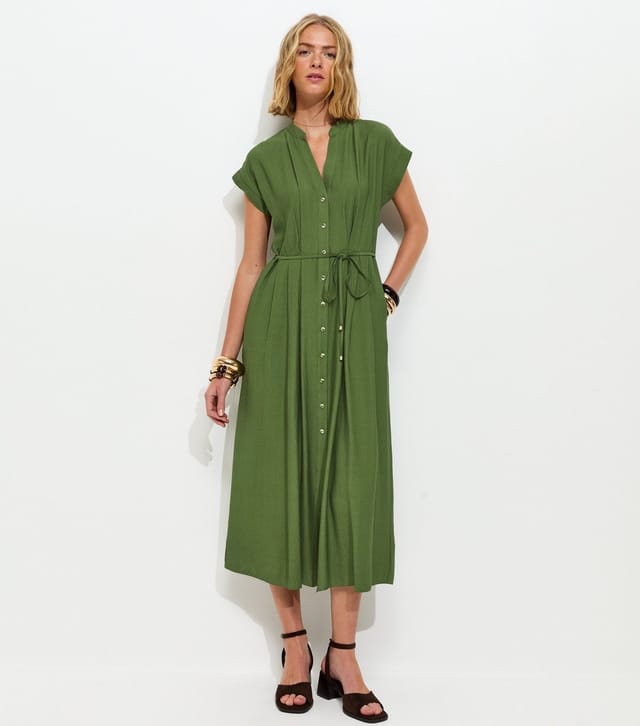 New Look Women's Dark Khaki Toggle Shirt Midi Dress New Look - 3