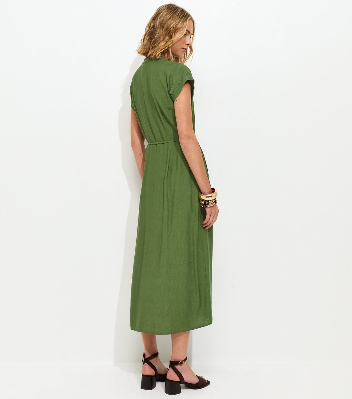 New Look Women's Dark Khaki Toggle Shirt Midi Dress New Look - 4