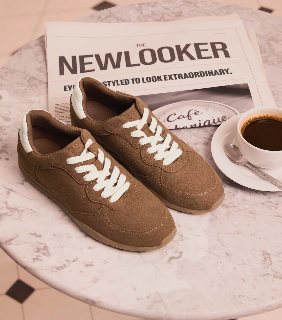 New Look New Look Tan Faux Leather Lace Trainers