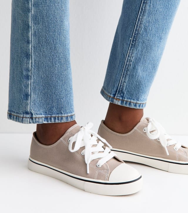New Look Women's Light Brown Canvas Lace Up Trainers Vegan New Look - 2