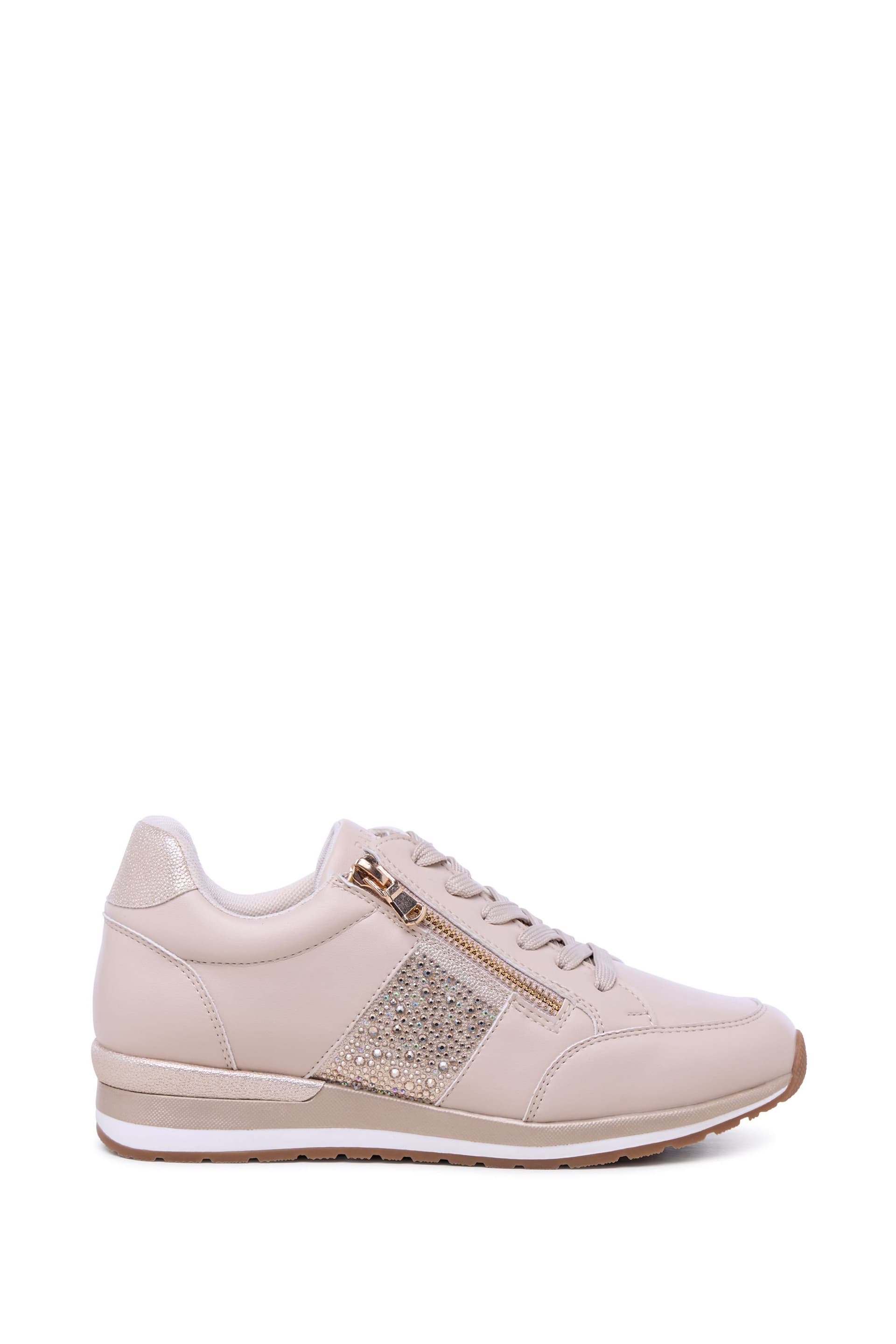 Paradox London Paradox London Women's Zadie Embellished Zip Trainers in Nude