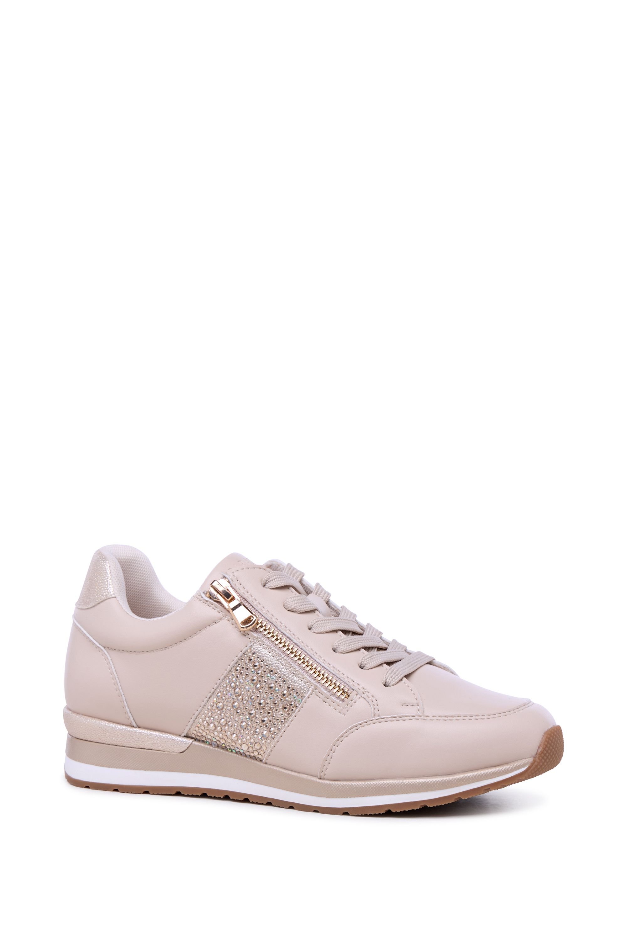 Paradox London Paradox London Women's Zadie Embellished Zip Trainers in Nude - 2