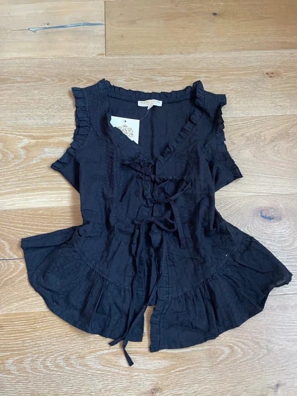 Rebellion rebellion black vest top Y2K tie up v neck jaded dolly punk affliction frilly alt