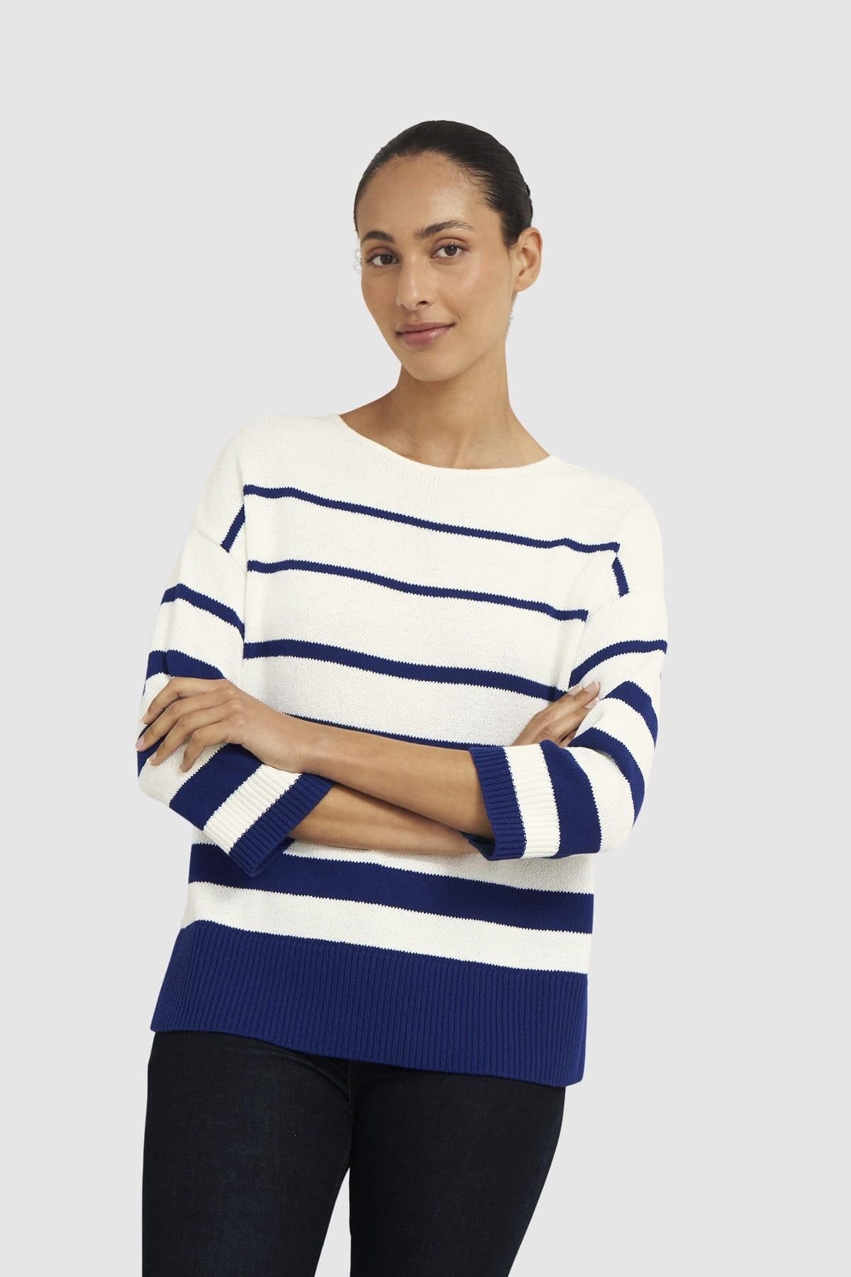 Hobbs London Women's Elaine Stripe Jumper in White