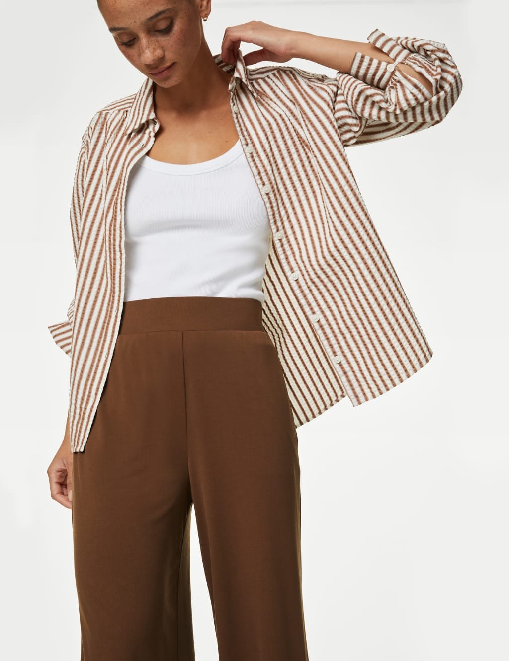 Marks & Spencer M&S Jersey Elasticated Waist Wide Leg Culottes Toffee - 2