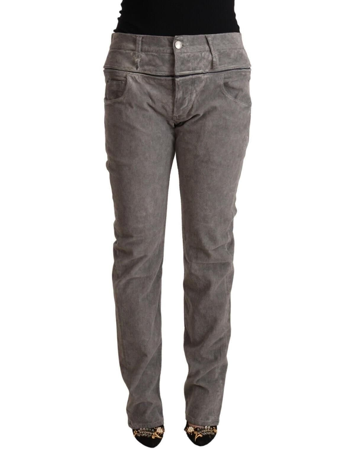 Acht Acht Women's Gray Cotton Straight Fit High Waist Pants