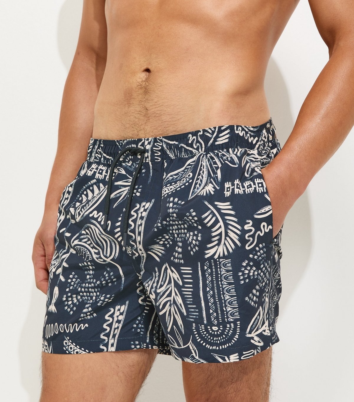 New Look Men's Navy Sketch Palm Swim Shorts New Look - 3