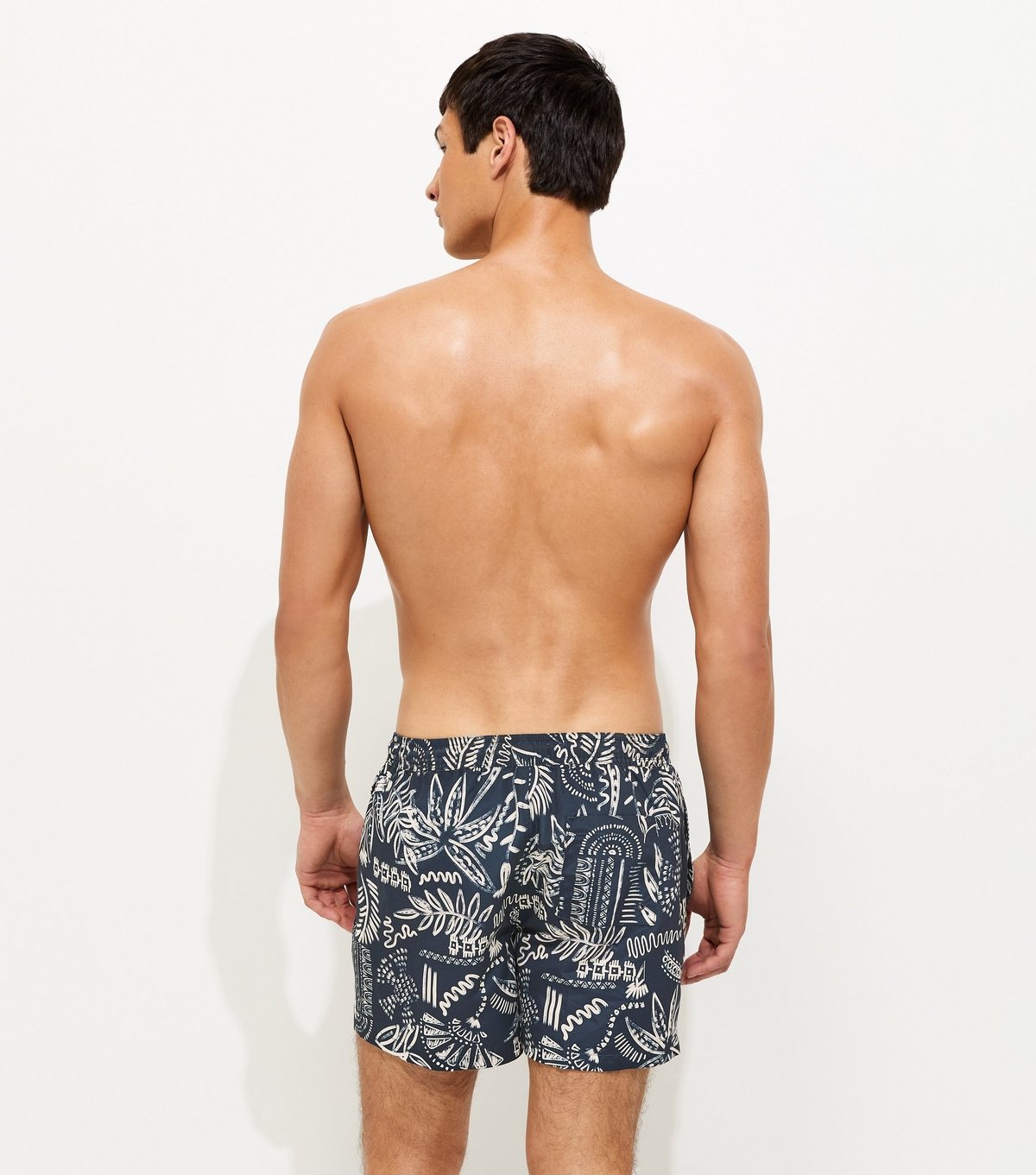 New Look Men's Navy Sketch Palm Swim Shorts New Look - 4
