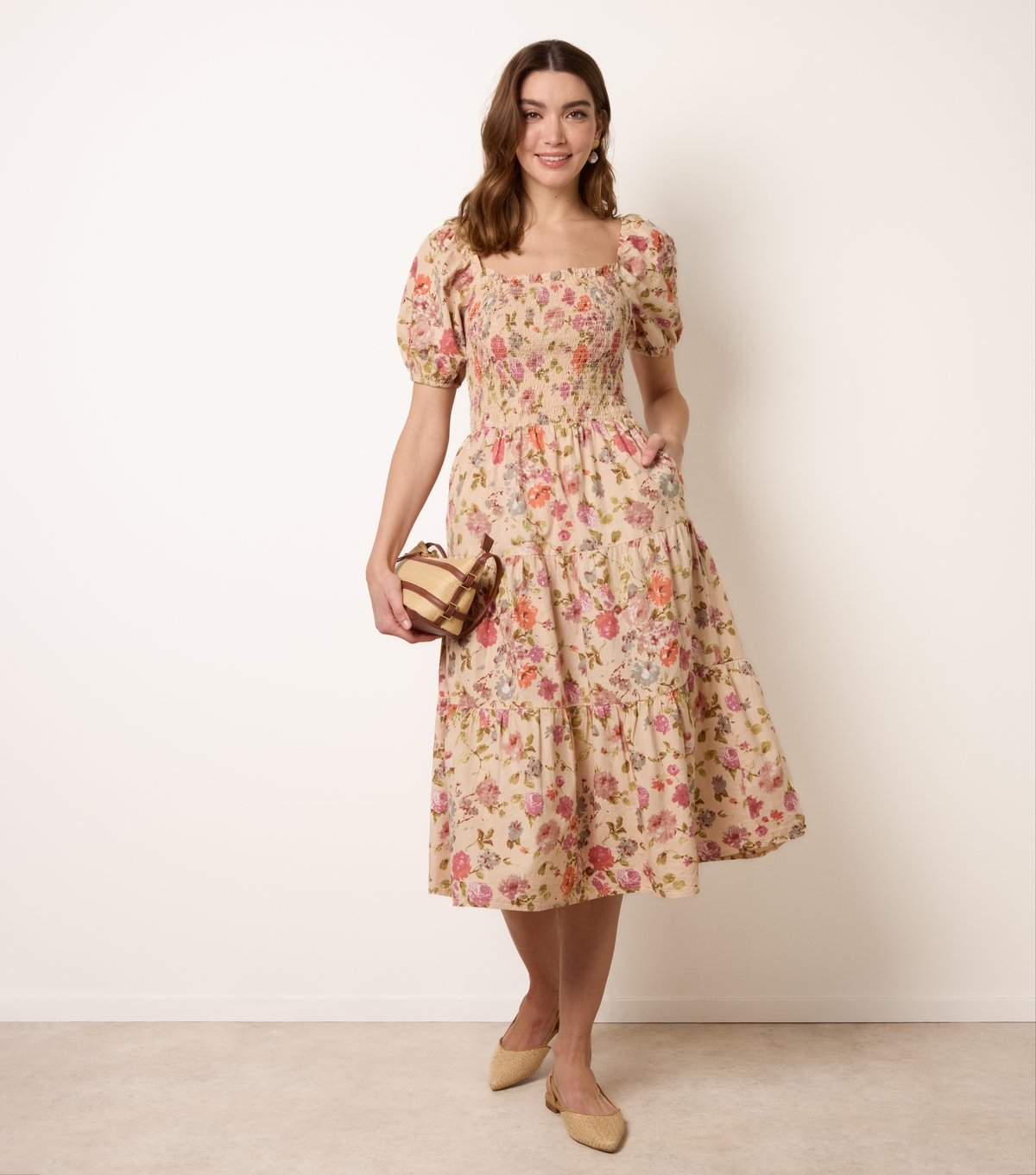 Blue Vanilla Women's Yellow Cotton Floral Tiered Midi Dress Blue Vanilla New Look - 3