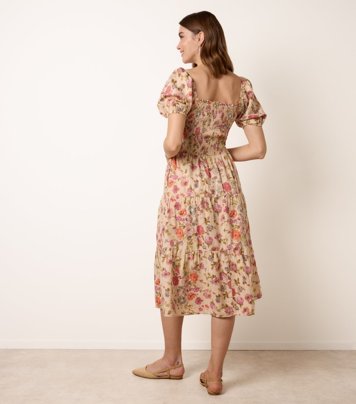 Blue Vanilla Women's Yellow Cotton Floral Tiered Midi Dress Blue Vanilla New Look - 4