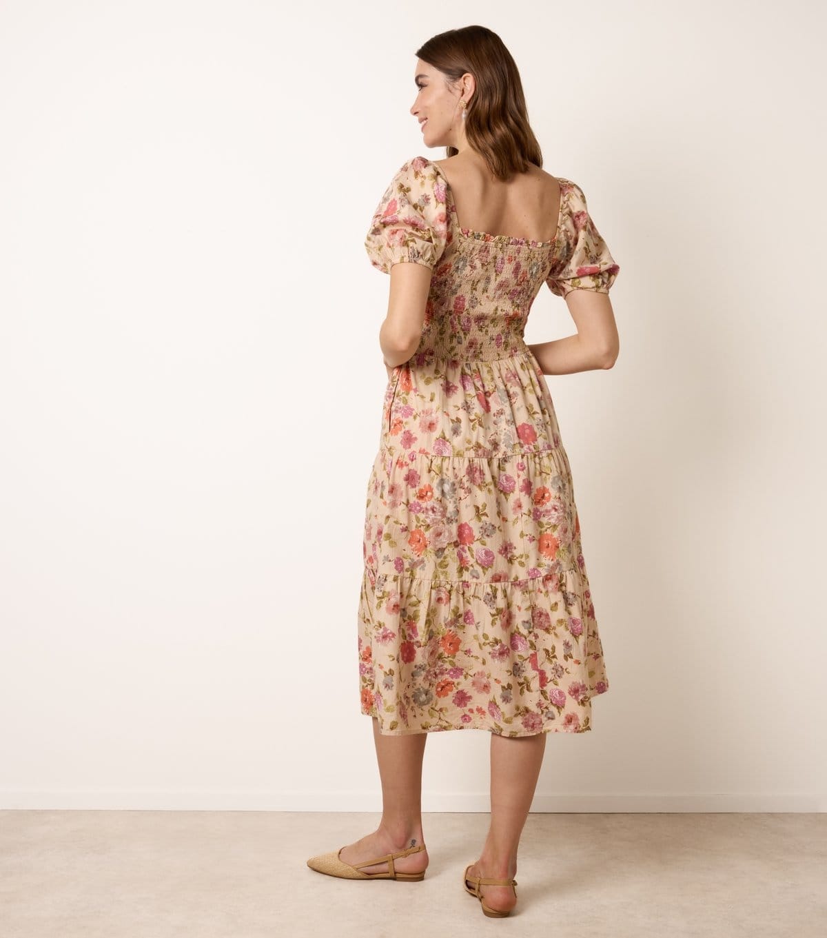 Blue Vanilla Women's Yellow Cotton Floral Tiered Midi Dress Blue Vanilla New Look - 4