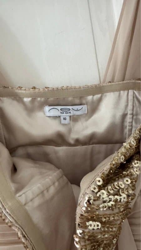 New Look Look Champagne Sequin Maxi Dress – Size 10