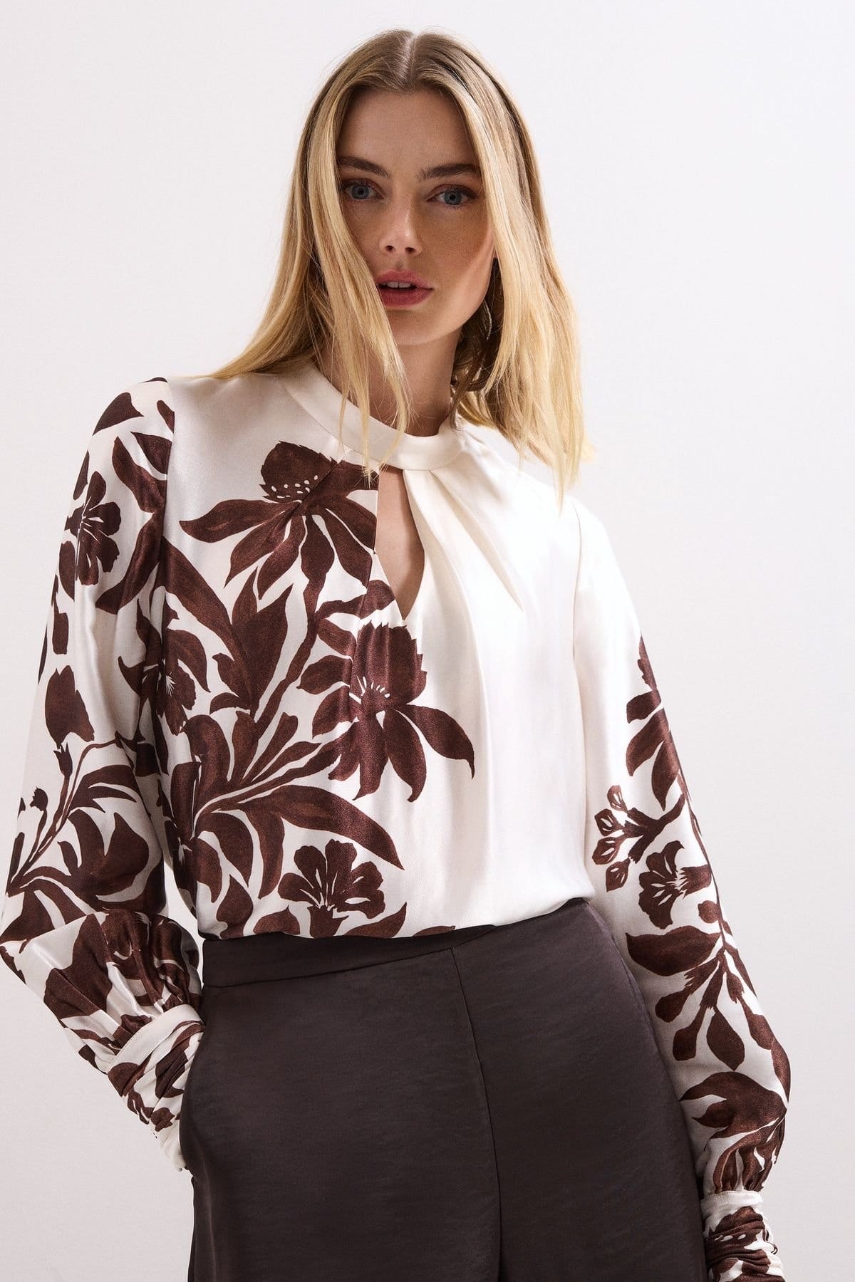 Phase Eight White Satin Floral Blouse