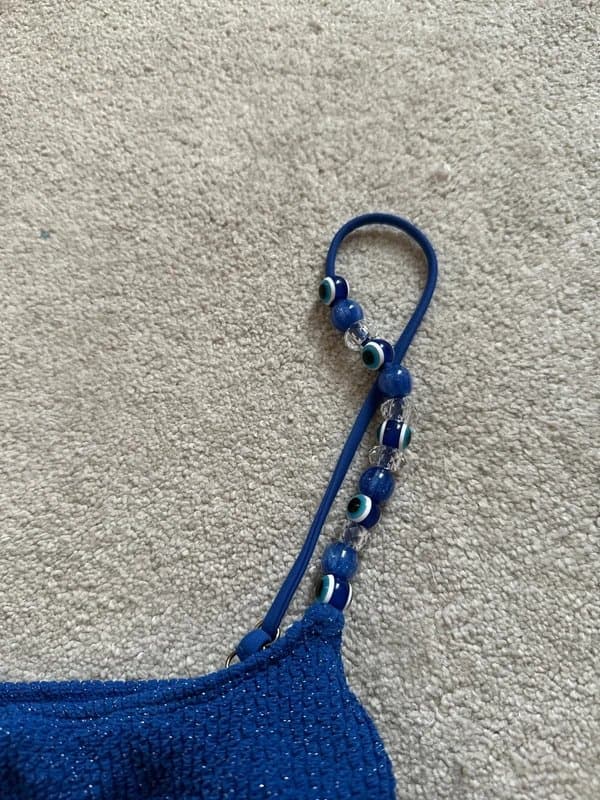 ASOS Cobalt crinkle glitter evil eye bead embellished swimsuit size 8