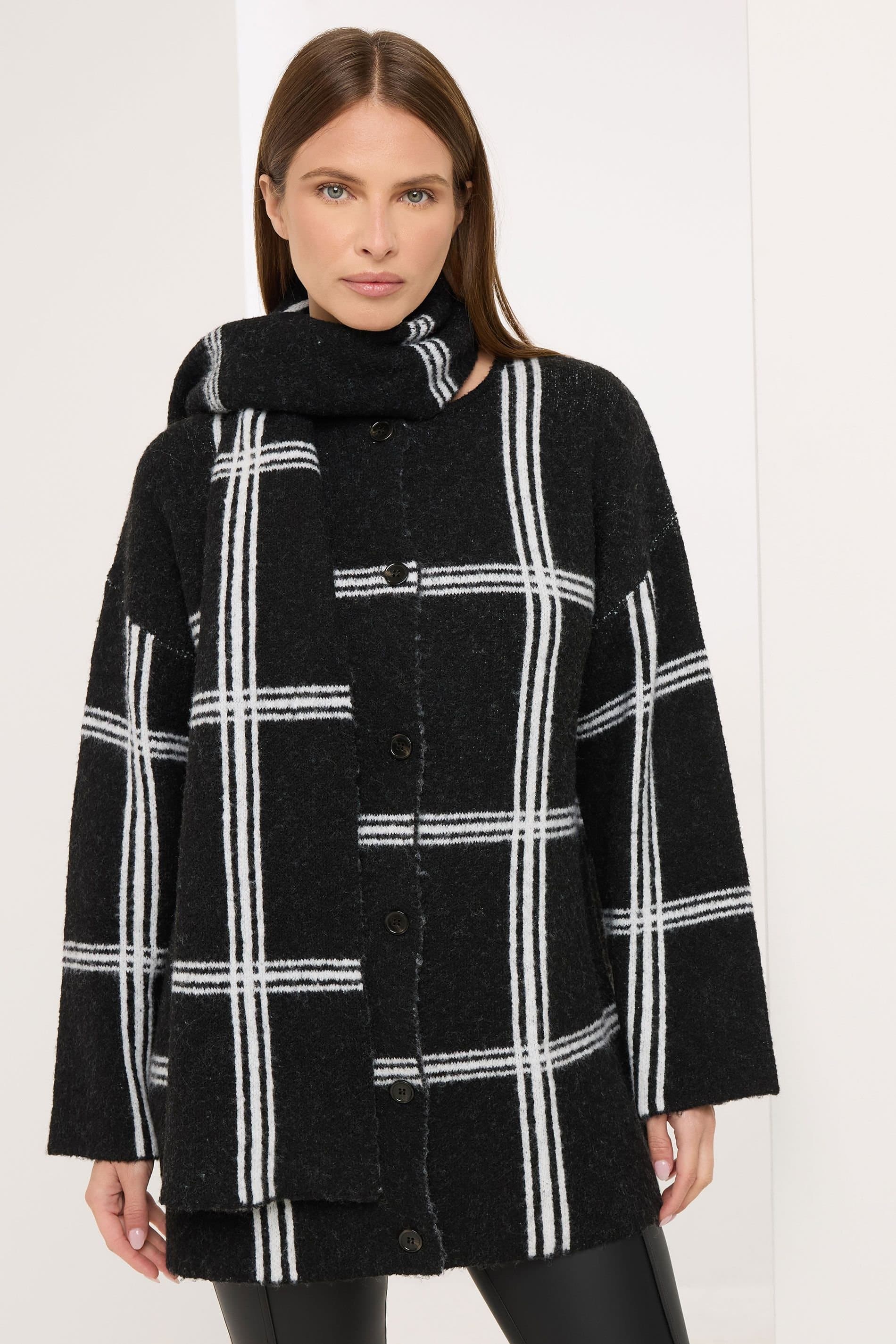 Star By Julien Macdonald Star by Julien Macdonald Women's Check Cardigan & Detachable Scarf in Black