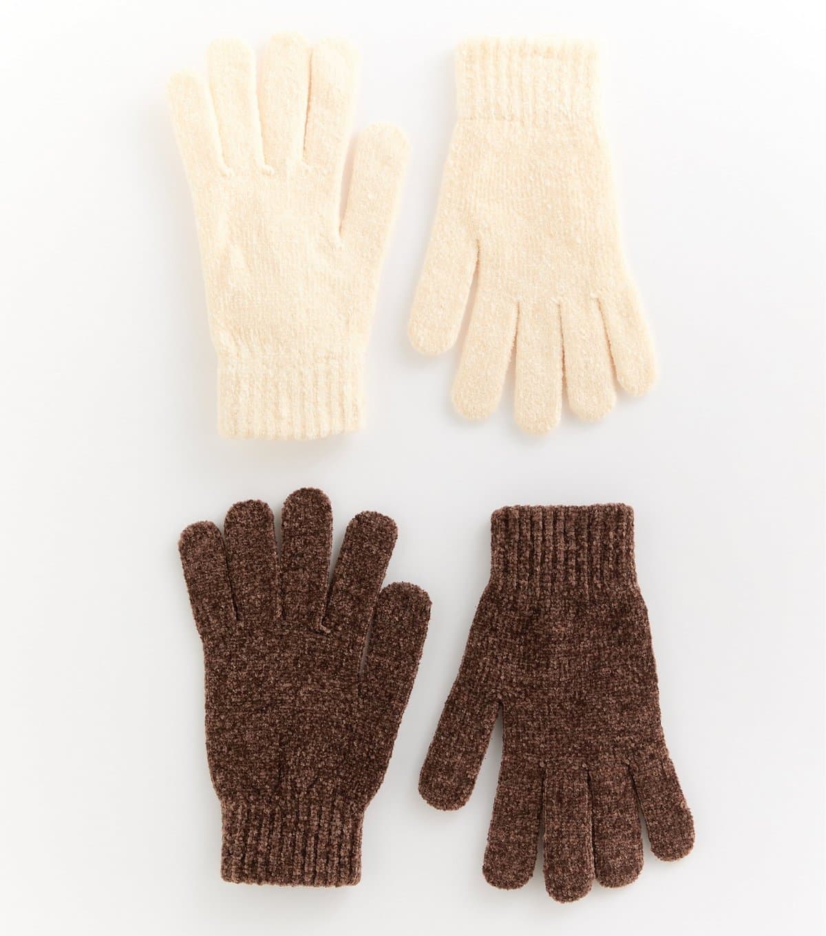 New Look Pack of 2 Dark Brown and Cream Chenille Gloves New Look