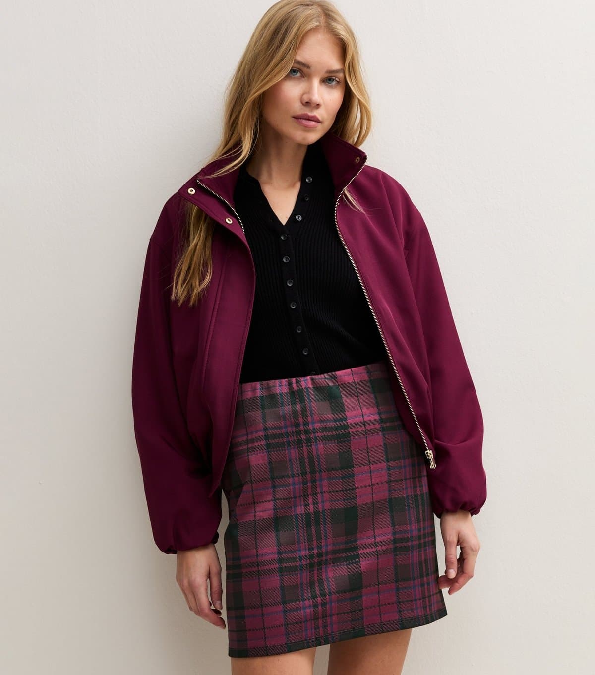New Look Women's Red Checked Jacquard Tube Mini Skirt New Look