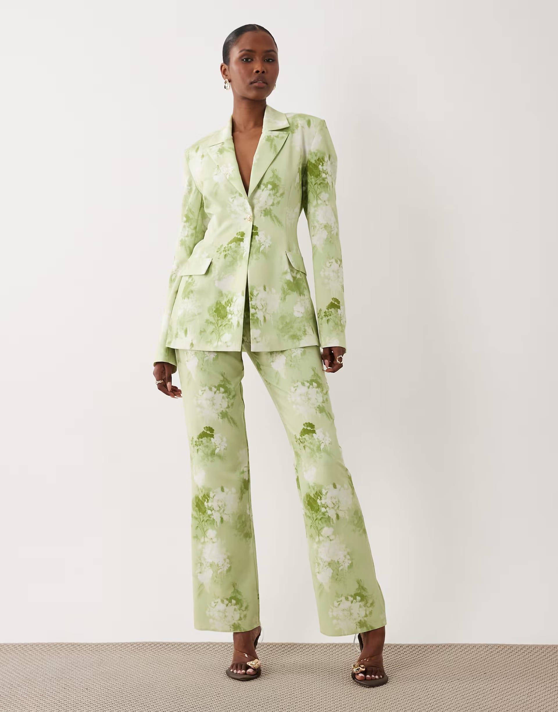 ASOS LUXE Light Green Floral Tailored Suit Trousers