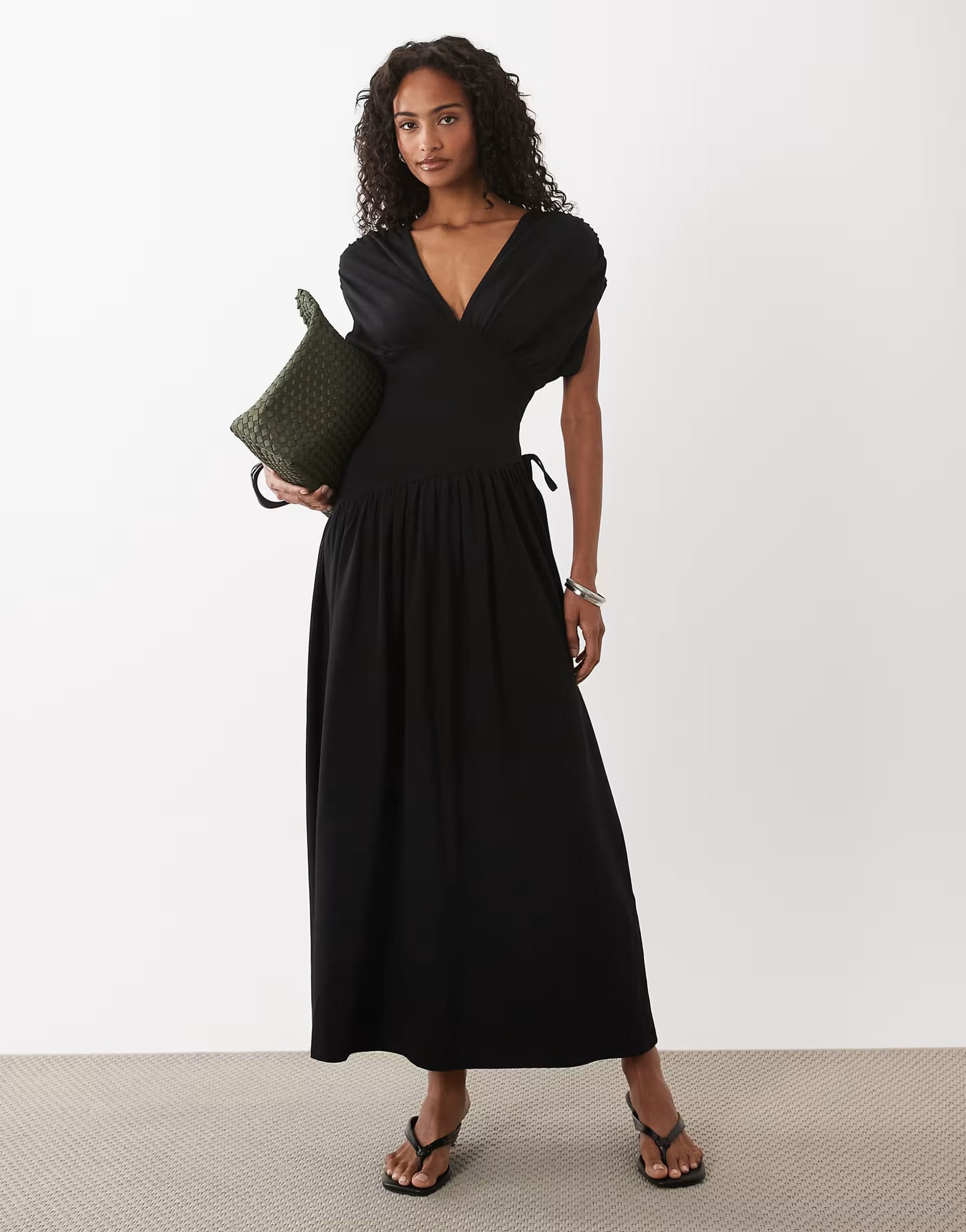 ASOS Black Plunge Waist Detail Midi Dress