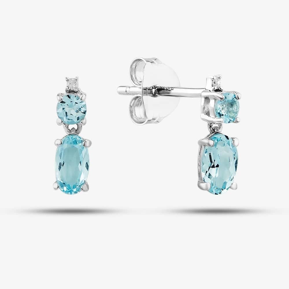 T.H.Baker T.H.Baker Women's 9ct White Gold Aquamarine & Diamond Earrings
