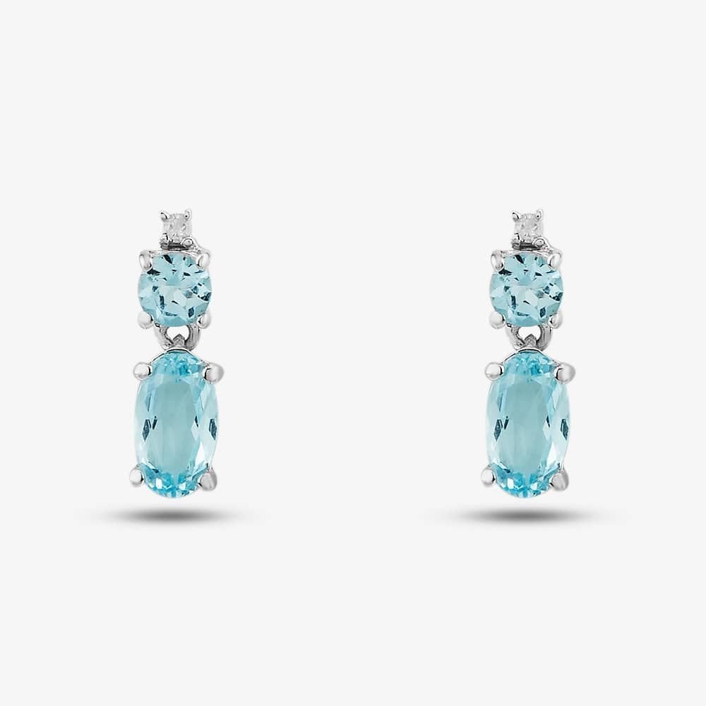 T.H.Baker T.H.Baker Women's 9ct White Gold Aquamarine & Diamond Dropper Earrings BSSE413-AQ in Silver - 2