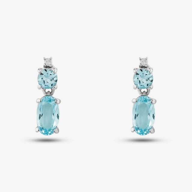 T.H.Baker T.H.Baker Women's 9ct White Gold Aquamarine & Diamond Dropper Earrings BSSE413-AQ in Silver - 2