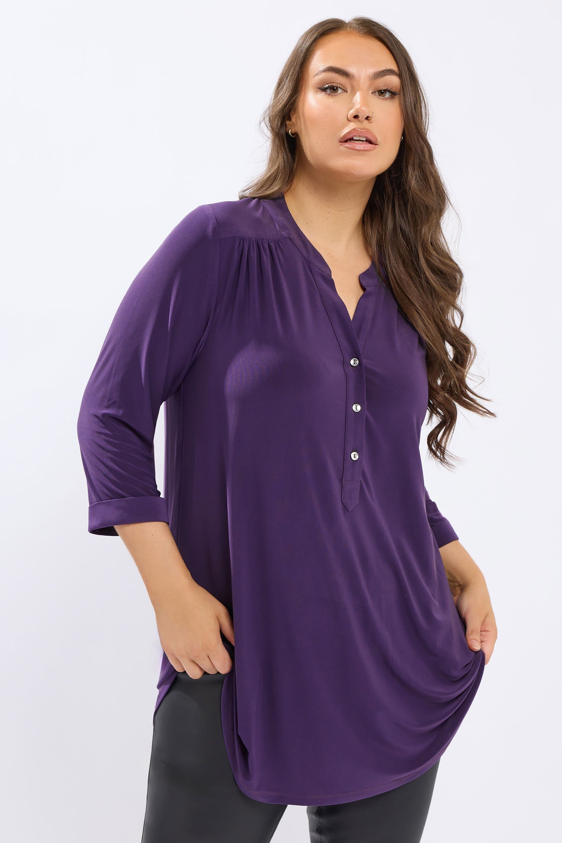 Yours Plus Size Purple Half Placket Shirt