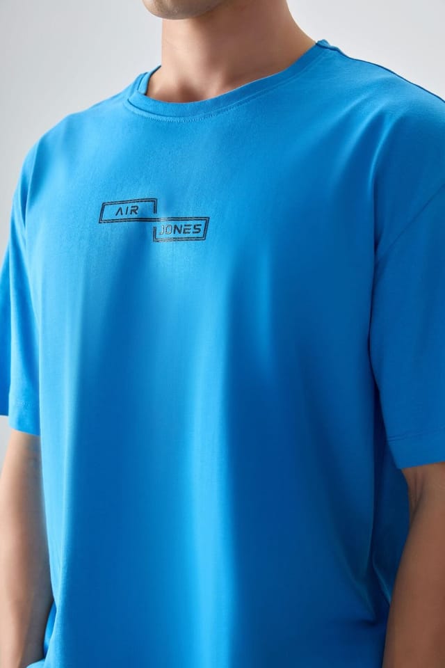 Tommy Life Tommy Life Men's Oversized Cotton Printed T-Shirt in Bright Blue - 2