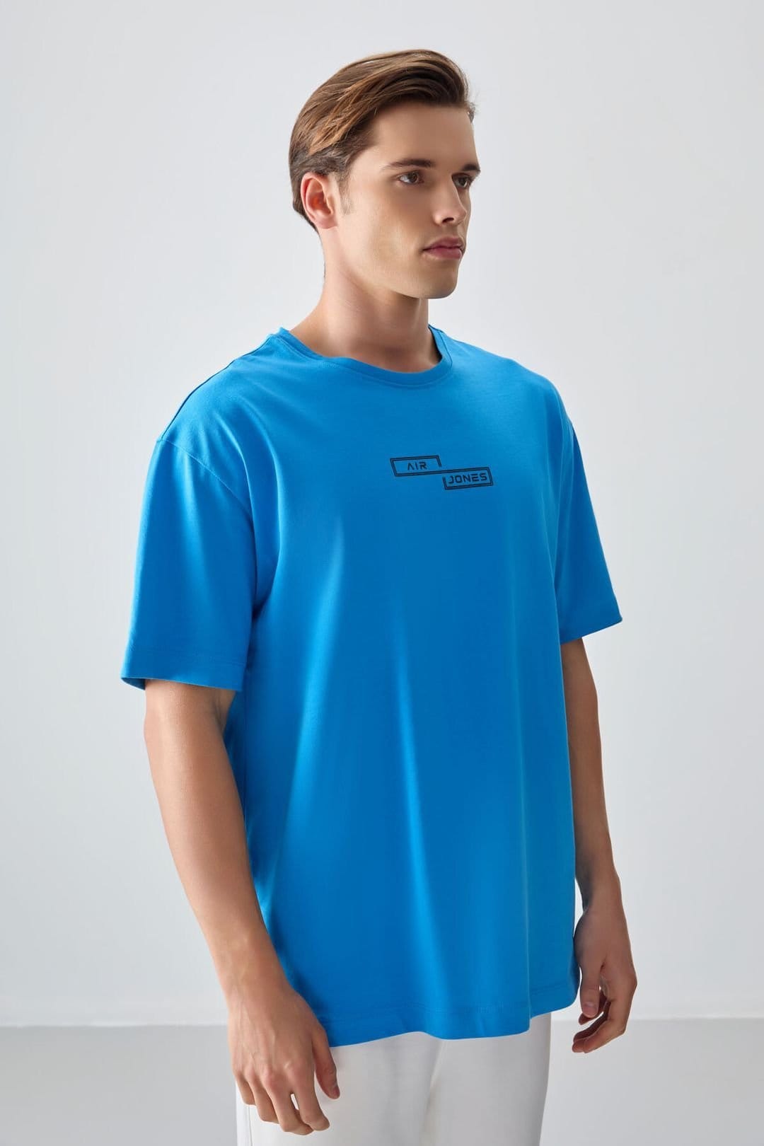 Tommy Life Tommy Life Men's Oversized Cotton Printed T-Shirt in Bright Blue - 4