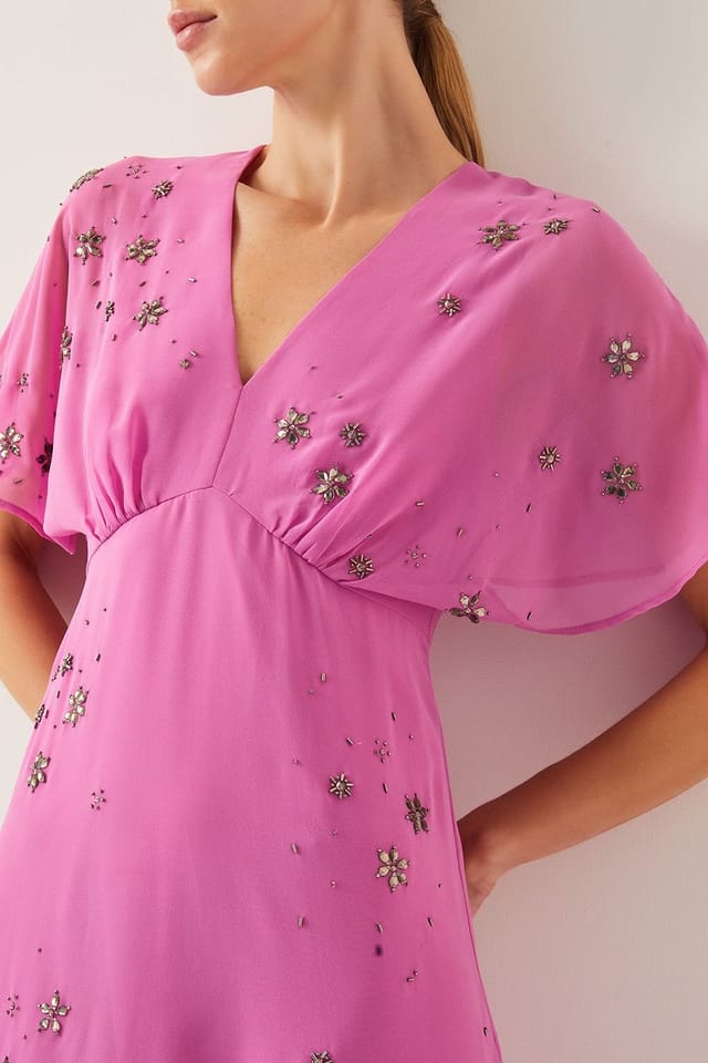 Monsoon Monsoon Women's Candice Embellished Flutter Sleeve Midi Dress Pink - 2