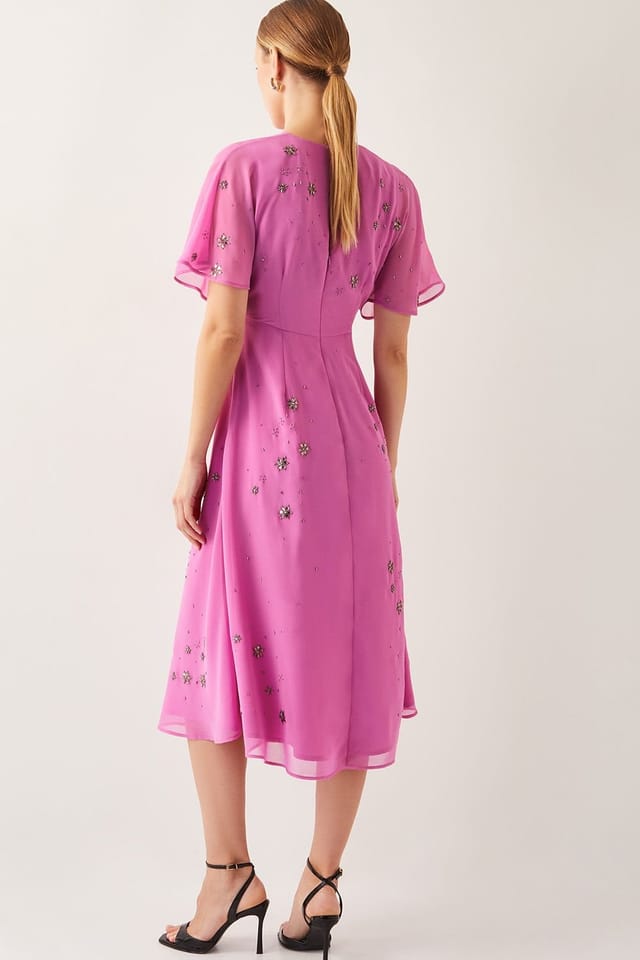 Monsoon Monsoon Women's Candice Embellished Flutter Sleeve Midi Dress Pink - 3