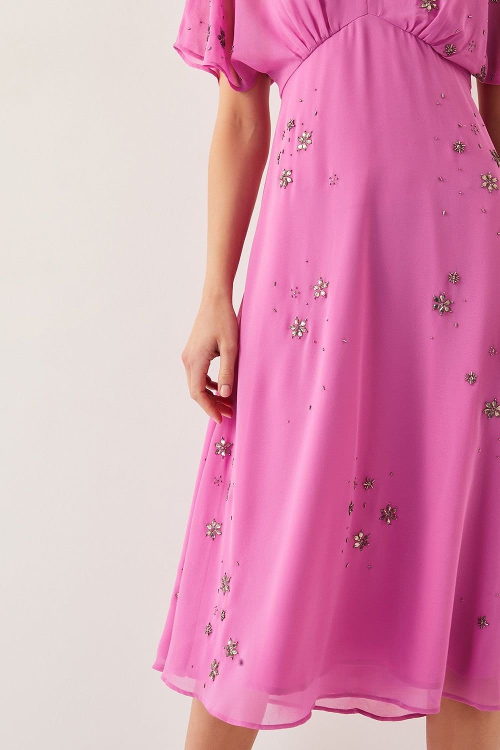 Monsoon Monsoon Women's Candice Embellished Flutter Sleeve Midi Dress Pink - 4